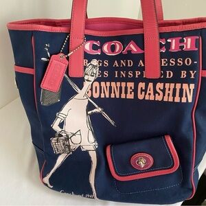 Coach Y2k Vintage Bonnie Cashin Graphic Naby Blue Pink Trim Tote Bag